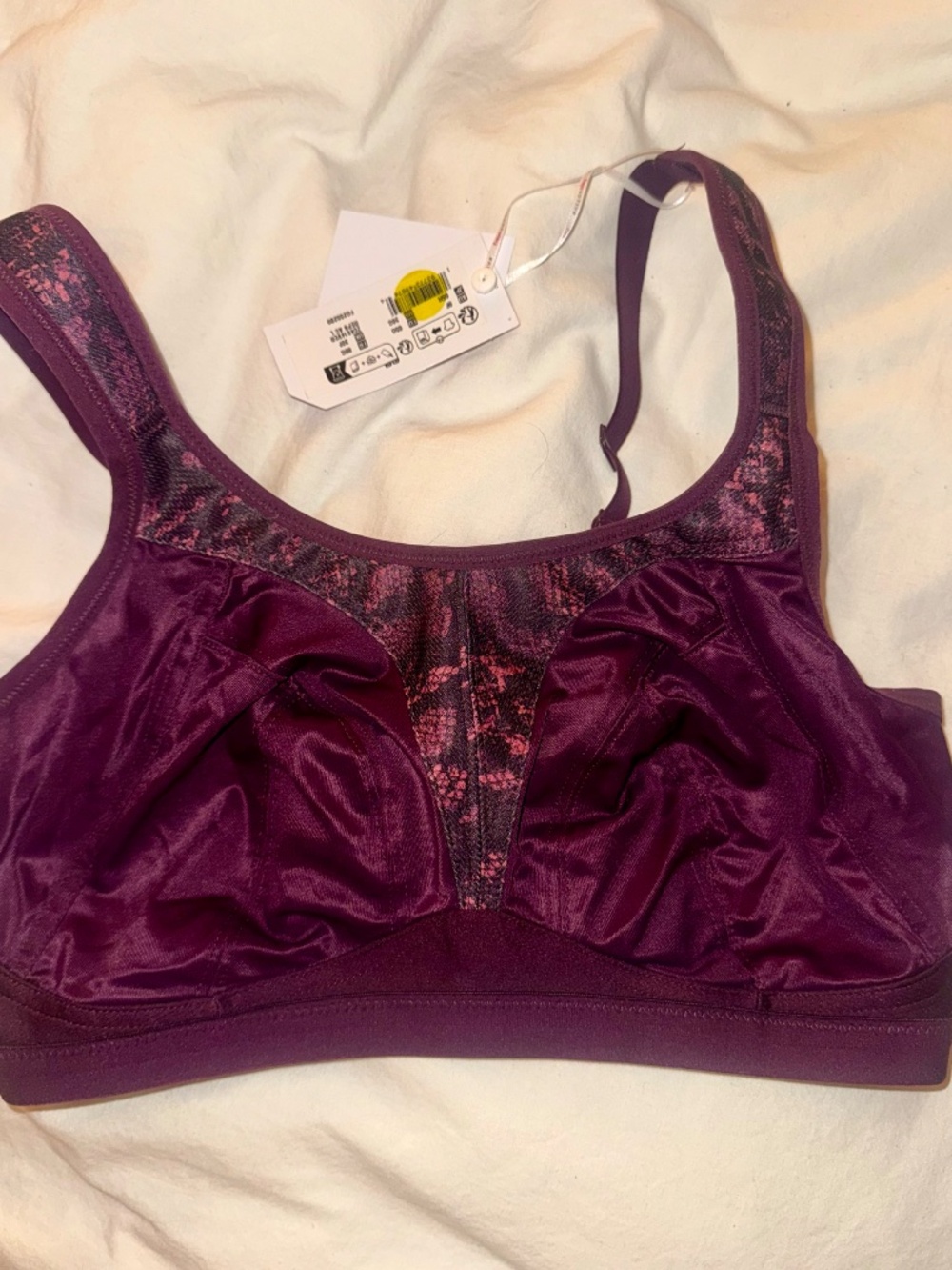 FREYA Dynamic Soft Cup Crop Top Sports Bra UK 30F/US 30G purple snake print. - Picture 5 of 8